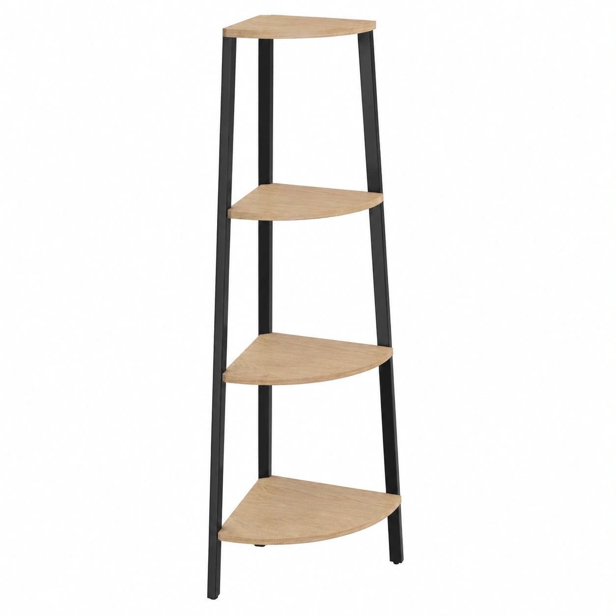 Industrielles Eckregal mit 4 Ebenen, Leiterdesign, Holzoptik, 34x34x125 cm, Helles Eiche-Finish
