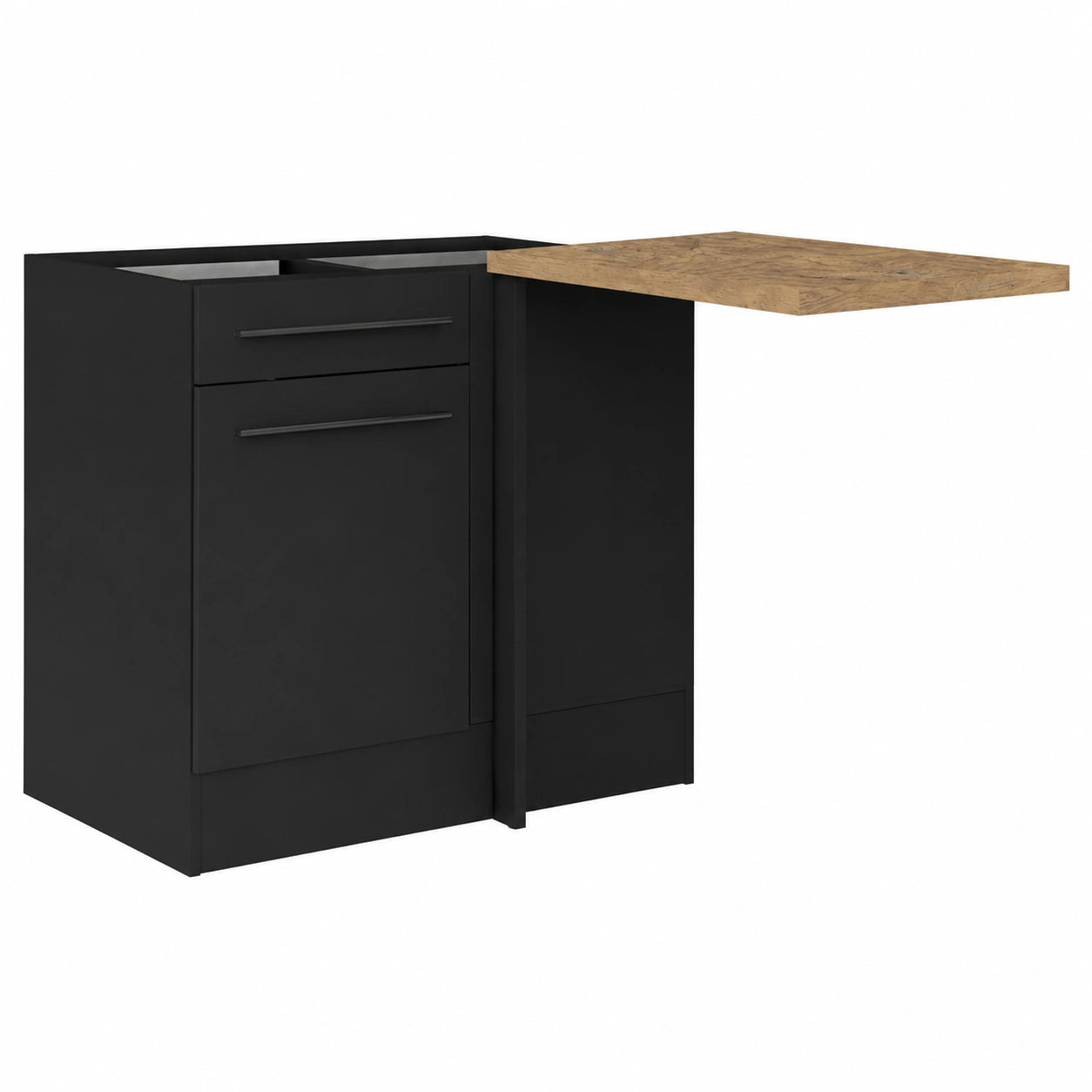 Moderner Eckküchenschrank Schwarz Matt mit Eiche Lanzelot Optik - Vielseitiger Stauraum, Maße 115 x 90 x 60 cm