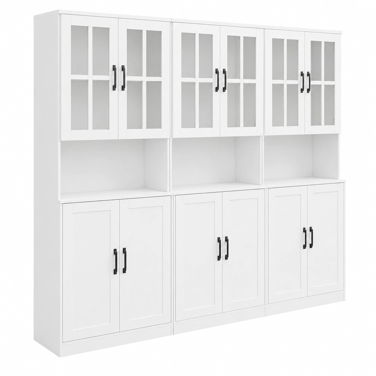 VOWNER Mehrzweck-Bücherregal mit Glastüren, 5-stufiger Schrank 180 cm, Vitrine mit Arbeitsfläche, für Wohnzimmer und Büro, 60x40x180 cm (3 Stück)
