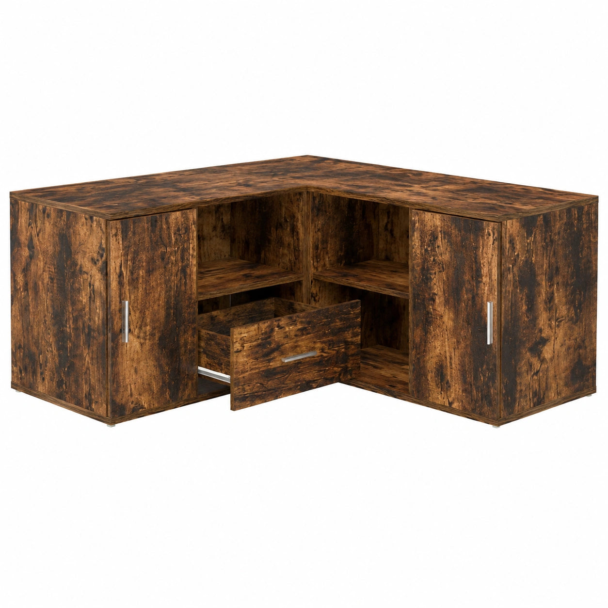 Eckschrank mit Stauraum, Vitrine aus Räuchereiche für Wohnzimmer