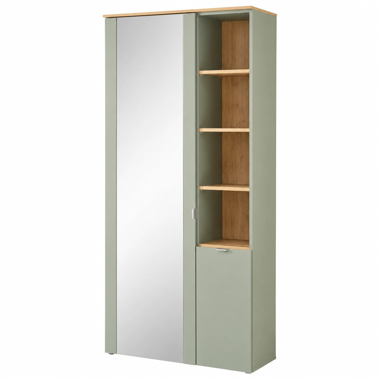 Moderner Garderobenschrank mit Spiegel, Schilfgrün und Eiche Dekor, FSC-zertifiziert, 78x202x38 cm