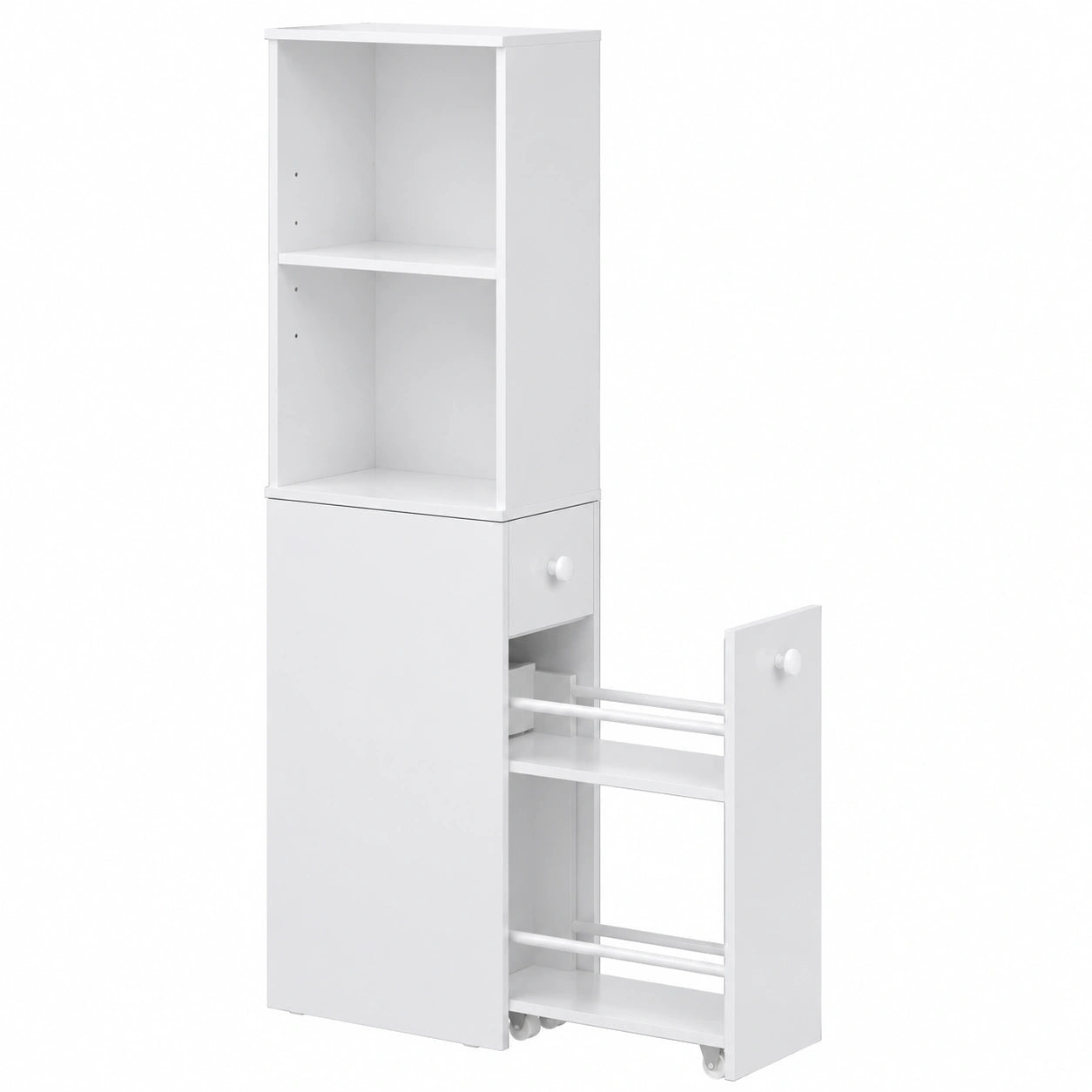 VASAGLE Hochschrank für Badezimmer, schmaler Badschrank mit verstellbaren Ablagen und Schubladen, freistehend, klassisch weiß, für kleine Räume
