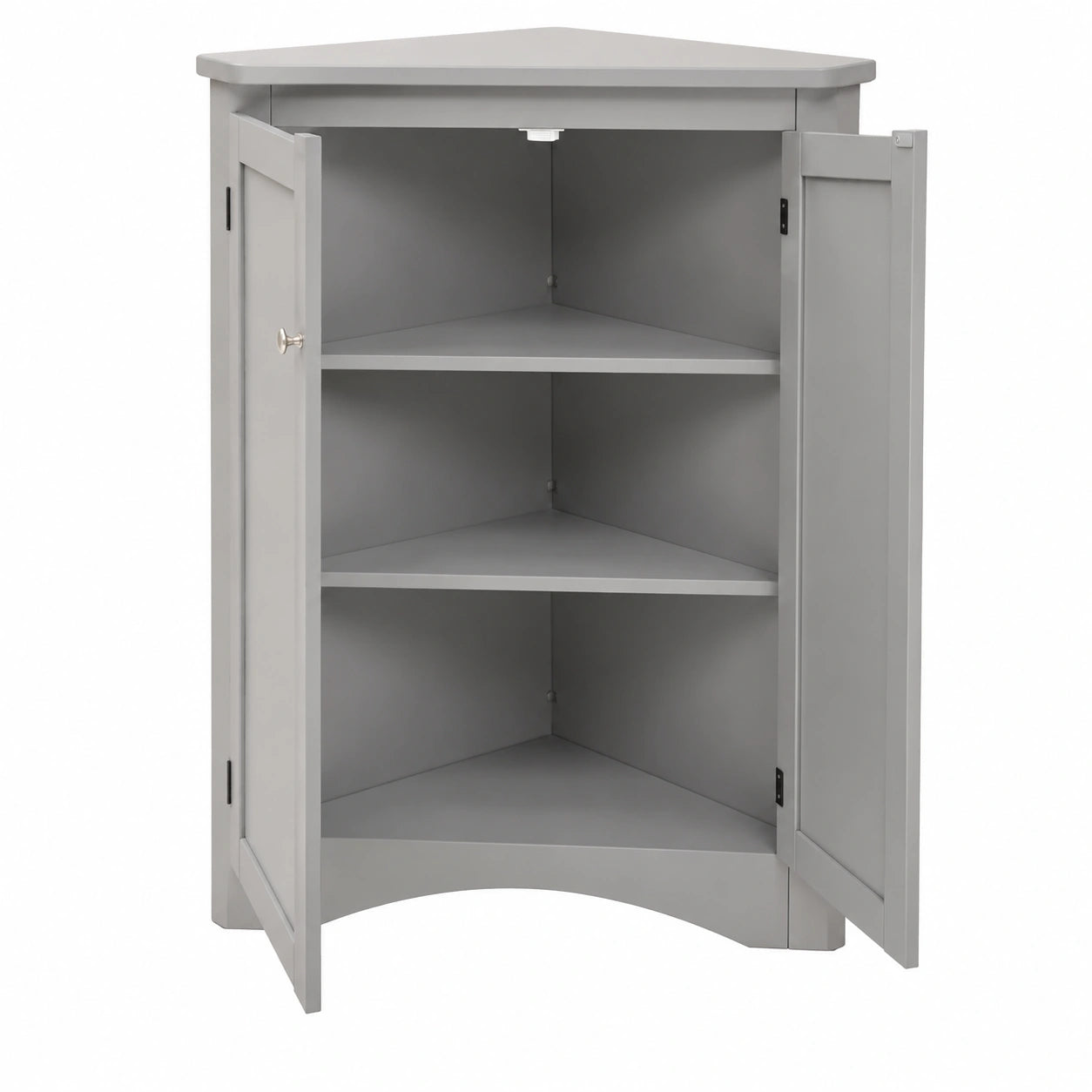 Eckschrank Grau für Bad – Freistehender 2-türiger Schrank mit 3 Ablagen, MDF-Qualität, platzsparend für Bad, Küche, Wohnzimmer (61,5 x 90 cm)