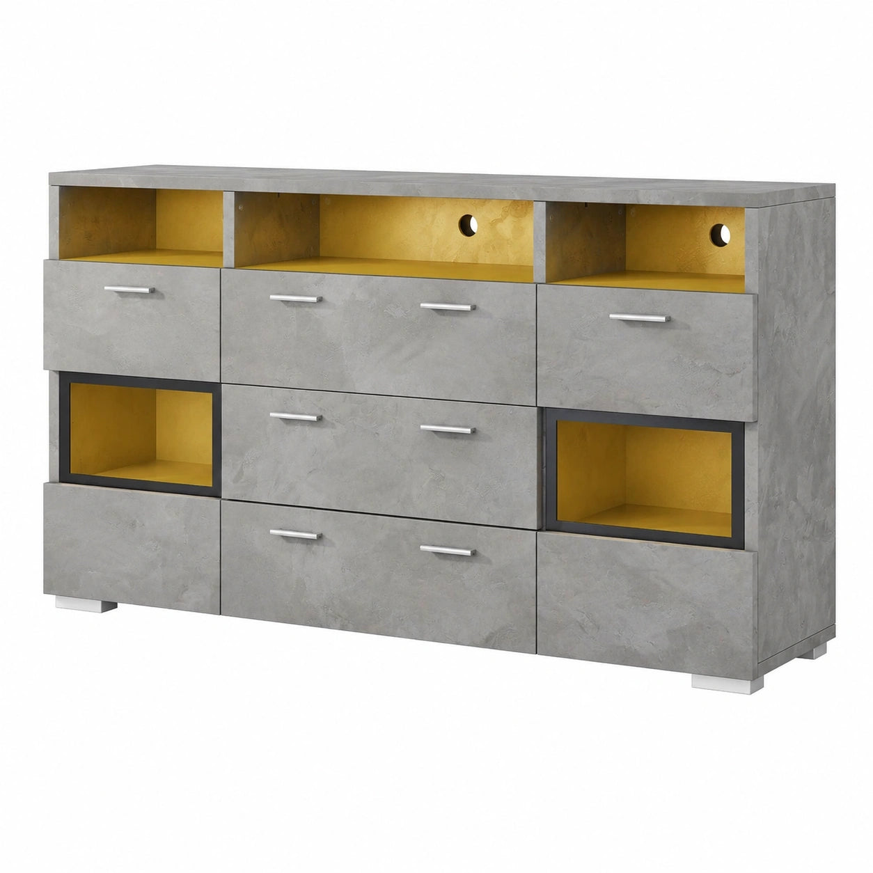Modernes graues Sideboard mit LED und Glastüren, 140 cm