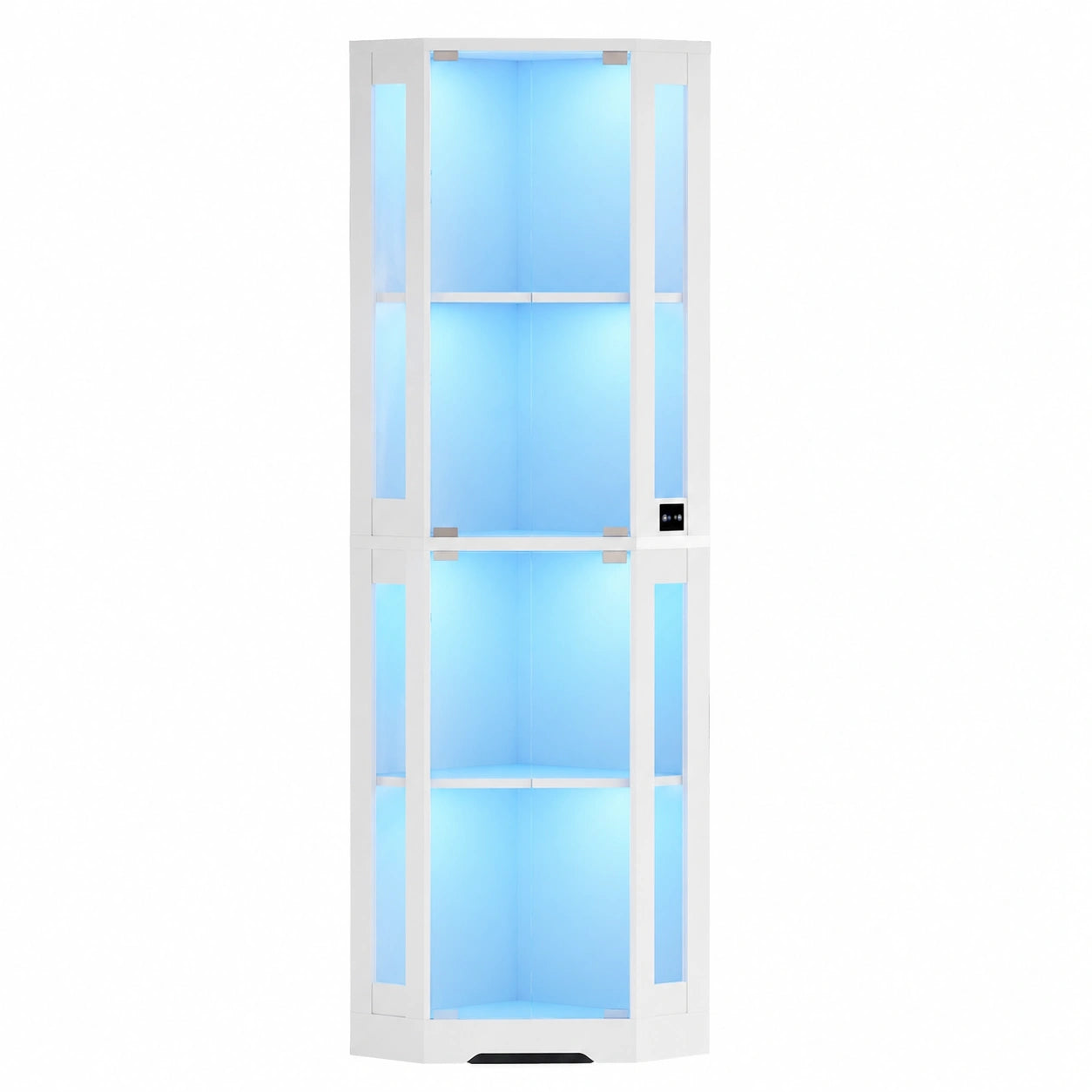 Eck-Glasvitrine mit LED-Sensorbeleuchtung, 4 Ebenen, Weiß