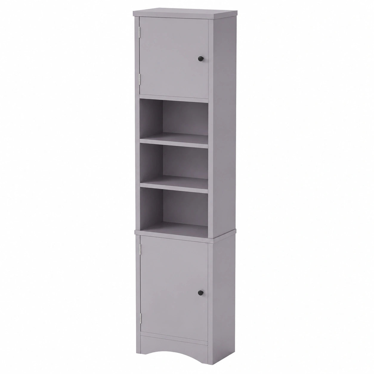 Merax Dreieckiger Badezimmerschrank, Feuchtigkeitsresistenter Hochglanzlack, Verstellbare Einlegeböden, Zwei Türen, Offene Fächer, Grau, 36.5 x 24.5 x 170cm