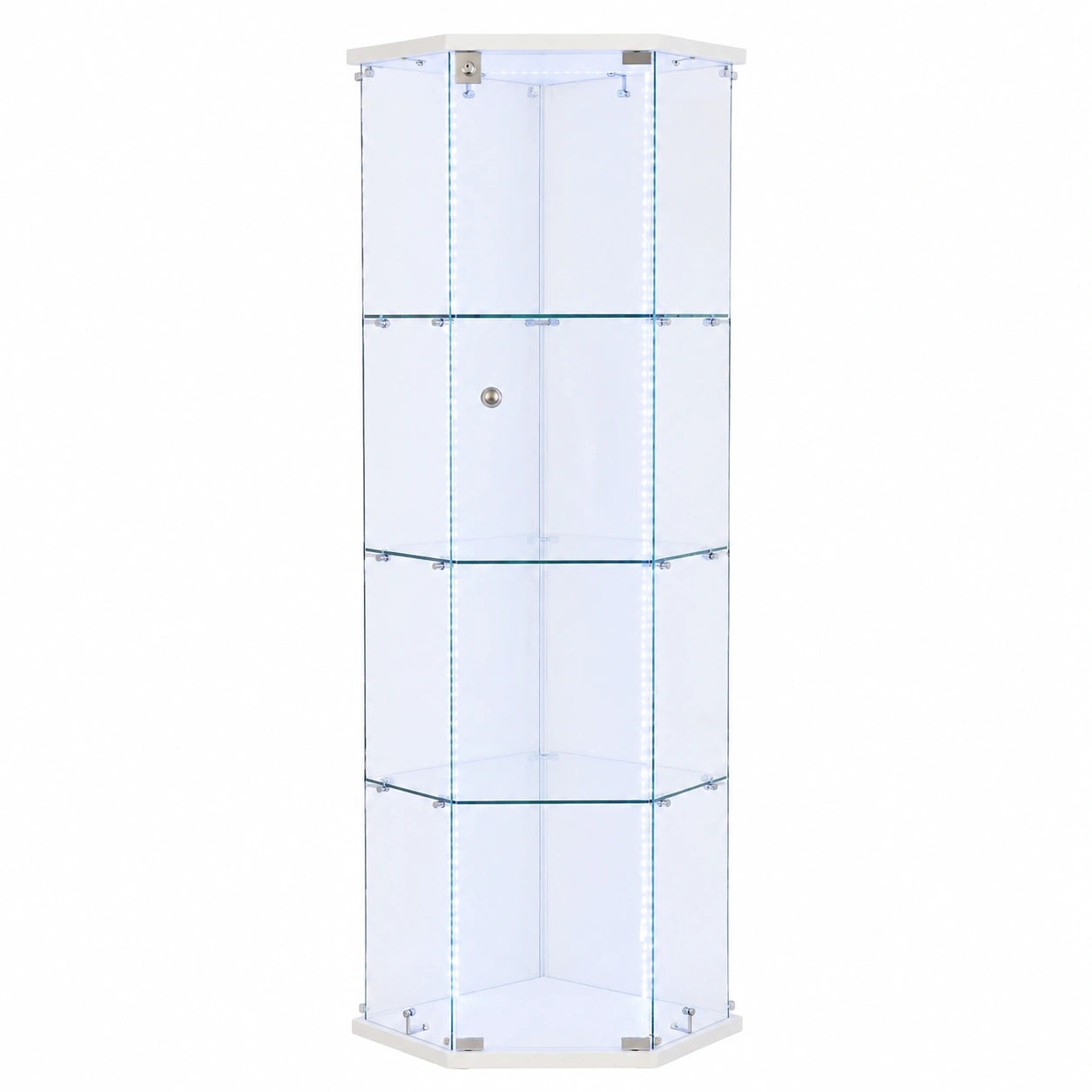 Moderne Eckvitrine mit LED-Beleuchtung, 5-stufige staubdichte Glasvitrine für Sammlungen in Wohnzimmer, Schlafzimmer oder Büro, Weiß
