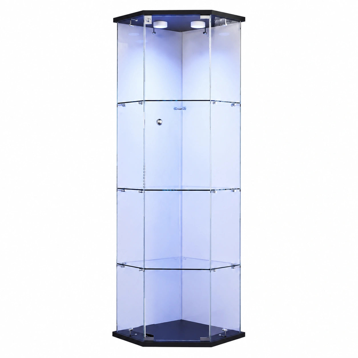 LED-Glasvitrine mit Schloss und 4 Ebenen für Wohnzimmer oder Bar