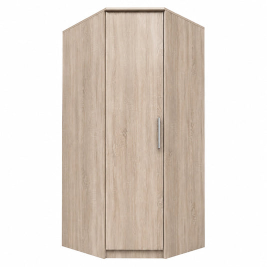 Eck-Kleiderschrank Omega 19 mit Schiebetüren, Sonoma Eiche, 96x210x64 cm, inklusive Kleiderstange und Regalböden, modernes Design