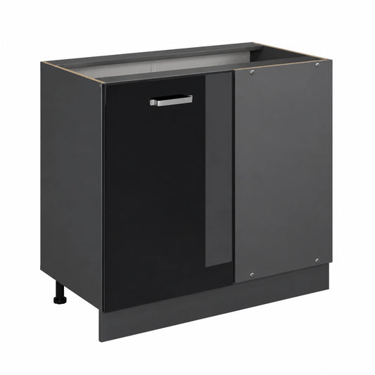 Vicco Eckschrank R-Line, Hochglanz Schwarz, 86 cm, flexibel für modulare Küchensysteme
