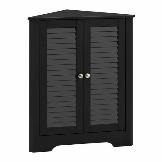 Eckbadezimmerschrank aus Holz mit Lamellentüren, schwarz, 45x45x81,5 cm - Ideal für Badezimmer, Küche und Wohnzimmer