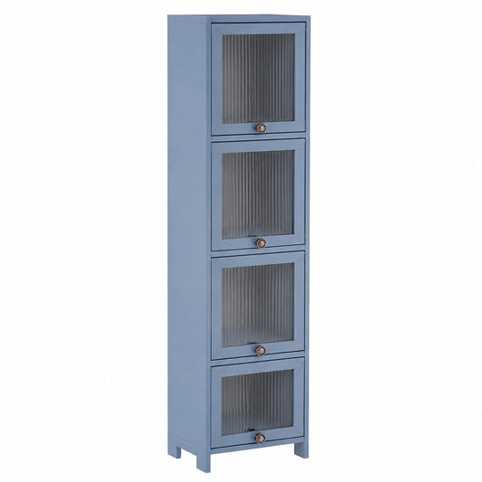 Bambus-Eckschrank mit 4 Ebenen und Klapptüren – 30x33x140 cm, ideal für Bad, Küche und Wohnzimmer (Grau)
