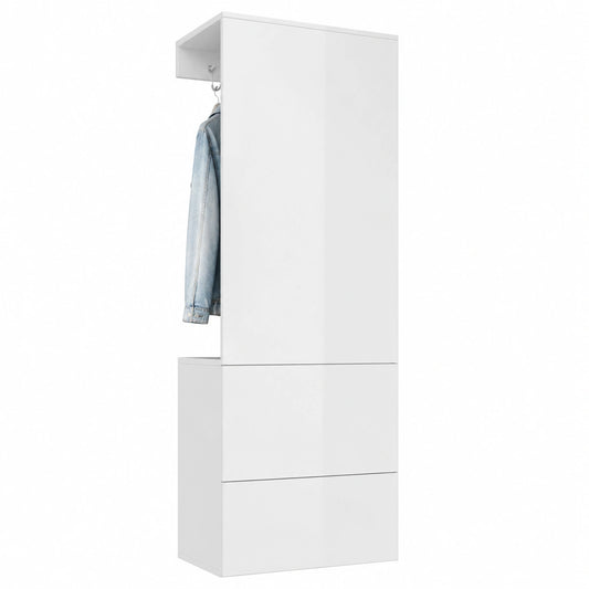 Vladon Garderobe Carlton Set 5, Flur-Paneel mit Kleiderstange & Schrank, Anthrazit/Weiß Hochglanz, 52x193x35 cm