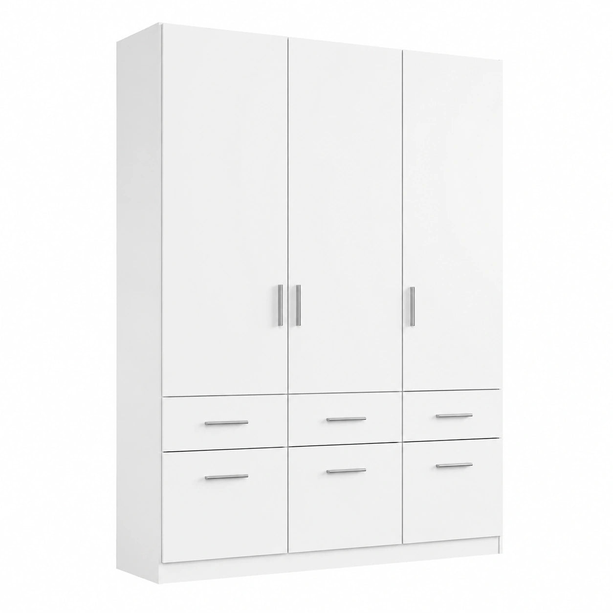 Rauch Möbel Hochglanz Kleiderschrank 3-türig mit 6 Schubladen, Weiß, 136 cm Breite