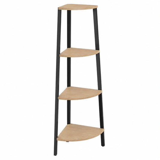 Industrielles Eckregal mit 4 Ebenen, Leiterdesign, Holzoptik, 34x34x125 cm, Helles Eiche-Finish