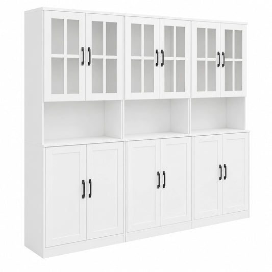 VOWNER Mehrzweck-Bücherregal mit Glastüren, 5-stufiger Schrank 180 cm, Vitrine mit Arbeitsfläche, für Wohnzimmer und Büro, 60x40x180 cm (3 Stück)