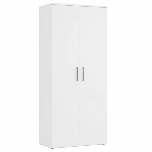 LINCOLN Hochglanz Schuhschrank mit 11 verstellbaren Böden, Weiß, 80x190x35 cm