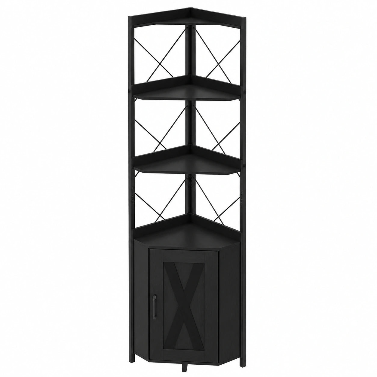 GIANTEX Eckregal mit Schrank und 6 Ebenen, 180 cm Hoher Verstellbarer Eckschrank, Industrie-Stil, Schwarz