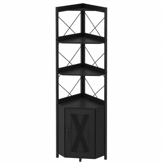 GIANTEX Eckregal mit Schrank und 6 Ebenen, 180 cm Hoher Verstellbarer Eckschrank, Industrie-Stil, Schwarz