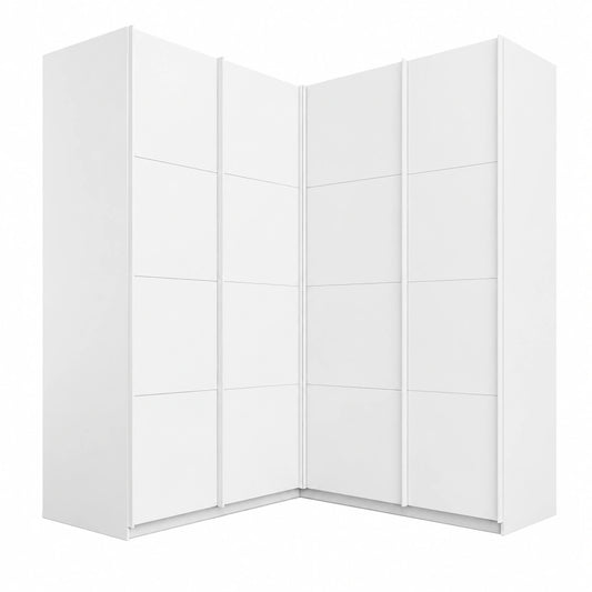 Rauch Möbel Quadra Eckschrank mit Schwebetüren, Weiß, 4-türig, inklusive Kleiderstangen, Einlegeböden und Schubkästen, Maße 181x229x187 cm