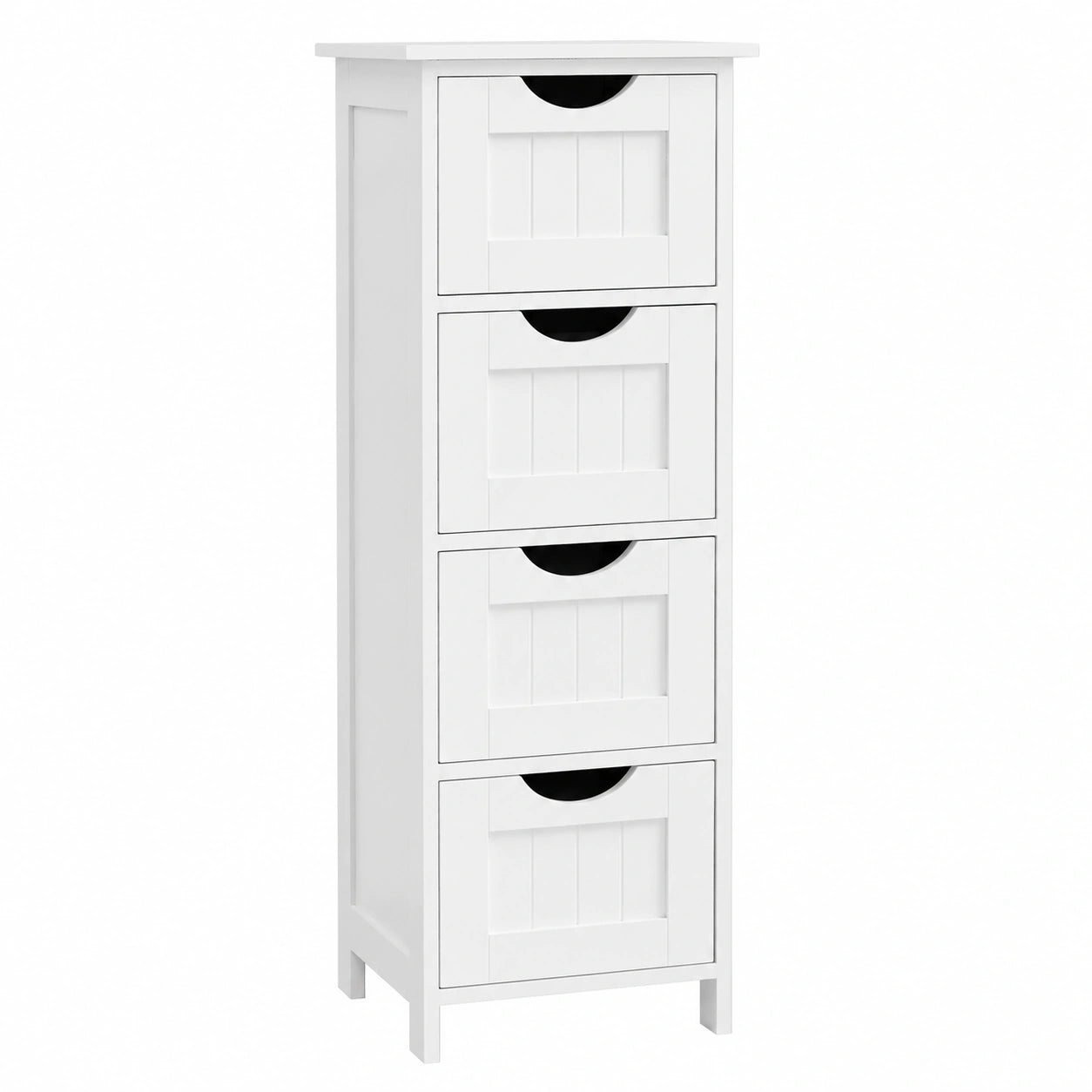 VASAGLE Weißer Schrank mit 4 Schubladen, 30x30x82 cm, für Bad, Wohnzimmer, Esszimmer und Küche