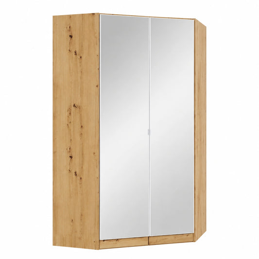 Rauch Möbel Eckkleiderschrank Nidda mit Spiegeltüren, weiß-eichefarben, 117x197x104 cm