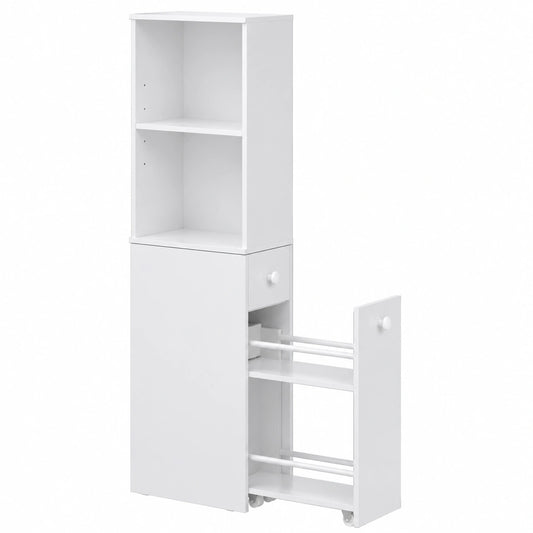 VASAGLE Hochschrank für Badezimmer, schmaler Badschrank mit verstellbaren Ablagen und Schubladen, freistehend, klassisch weiß, für kleine Räume