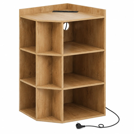 Eckschrank mit USB-Ladefunktion und Regalen, platzsparender Organizer für jeden Raum