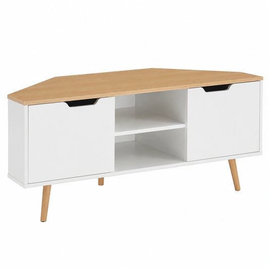 Eck-TV-Schrank im Industrie-Stil, Weiß und Eiche, 115x55x53,5 cm