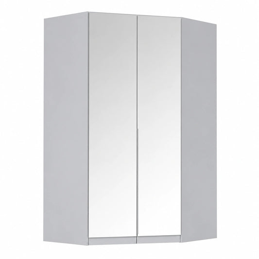 Eckkleiderschrank Alabama mit Spiegel, 2-türig, Seidengrau, 117 cm - Perfekt für Schlafzimmer, Kinderzimmer und Flur