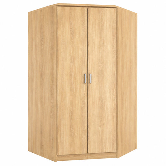 Rauch Möbel Bremen Eckkleiderschrank Sonoma Eiche, 2-türig mit Zubehörpaket, 1 Kleiderstange, 9 Böden, 117x199x117 cm