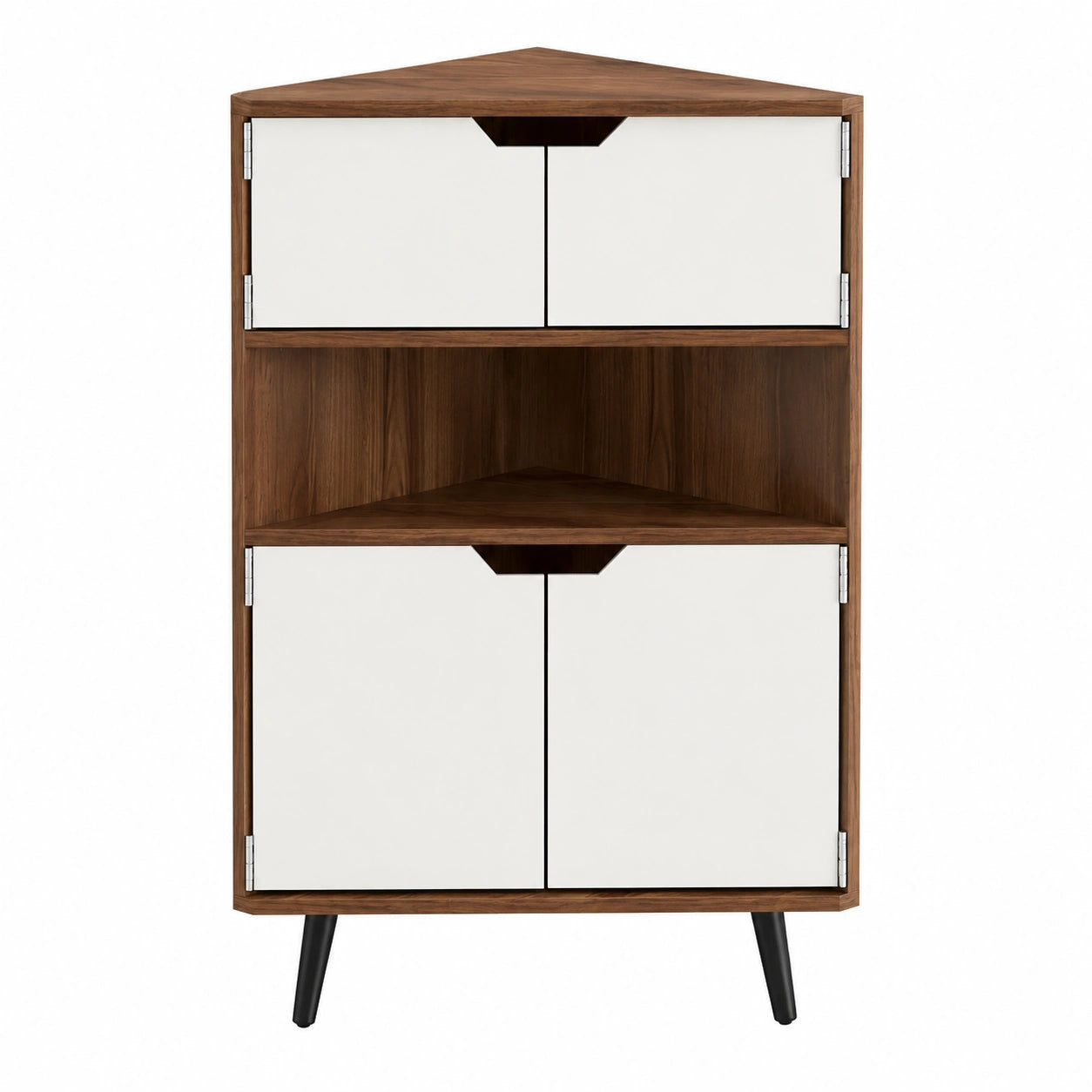 DlandHome Eckschrank, 4-stufig, freistehend mit Türen, ideal für Küche, Wohnzimmer und Flur, Teakholz