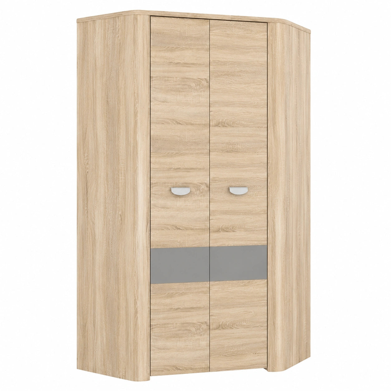 Industrieller Eckkleiderschrank für Jugendliche, 2-türig, Sonoma Eiche/Grau, mit Regalböden und Kleiderstange, 97,5x194x97,5 cm