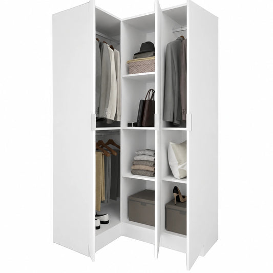 Dmora - Moderner Eckkleiderschrank Meru mit 3 Türen, 133x91x184 cm, Weiß für Schlafzimmer