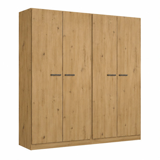 Rauch Möbel Kleiderschrank Florenz aus Eiche, 4-türig mit Kleiderstangen und Einlegeböden, 226x210x54 cm
