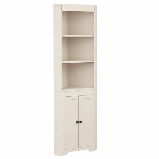 Merax Badezimmer-Eckschrank mit verstellbaren Einlegeböden, feuchtigkeitsbeständig, modernes Design, Weiß