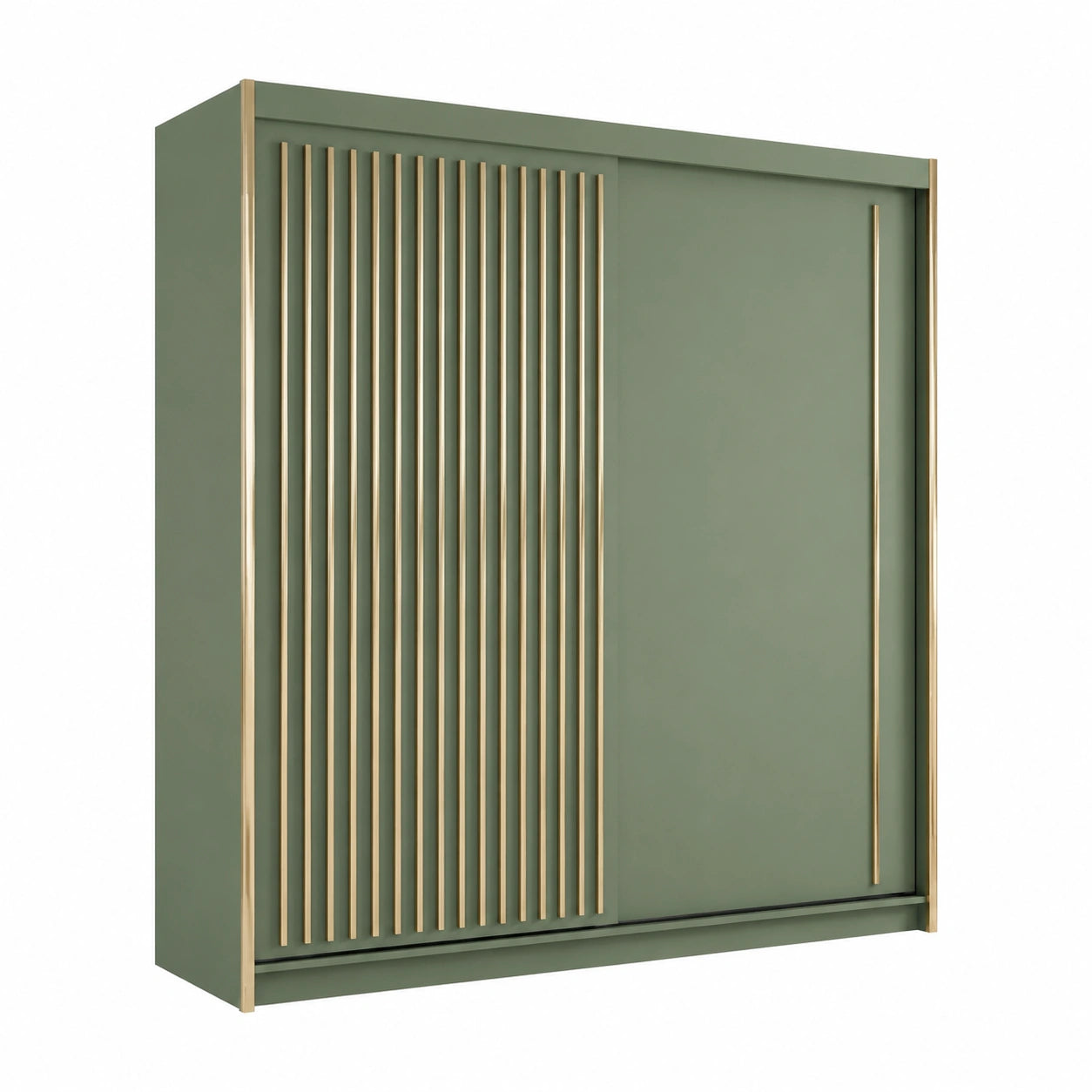 Moderner Grüner Schiebetürenschrank mit 4 Kleiderstangen - 203x216x62 cm Kleiderschrank