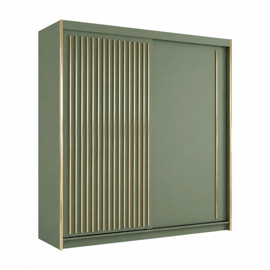 Moderner Grüner Schiebetürenschrank mit 4 Kleiderstangen - 203x216x62 cm Kleiderschrank