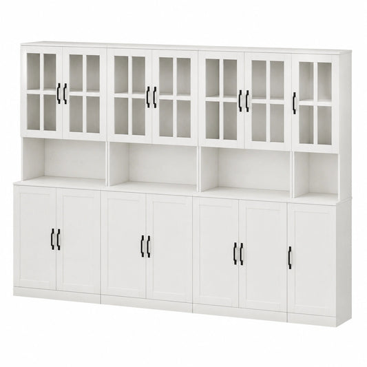 VOWER Hochregal mit Glastüren und offenen Fächern, 180 cm, 5-stufiges Bücherregal, Vitrinenschrank mit Ablage, 60x40x180 cm, ideal für Wohnzimmer und Büro, 4-teilig