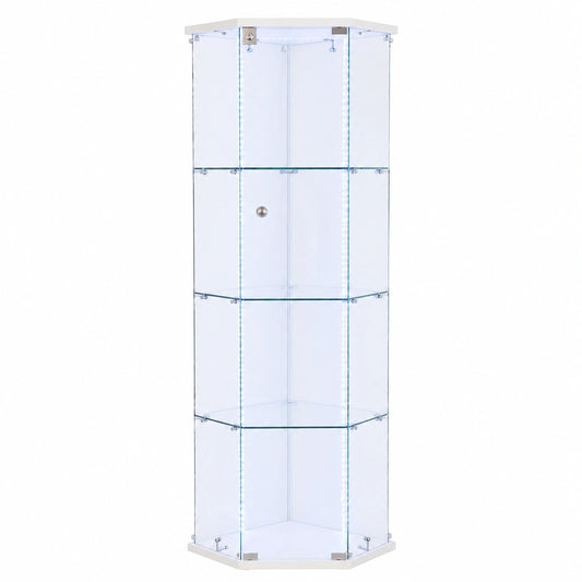 Moderne Eckvitrine mit LED-Beleuchtung, 5-stufige staubdichte Glasvitrine für Sammlungen in Wohnzimmer, Schlafzimmer oder Büro, Weiß
